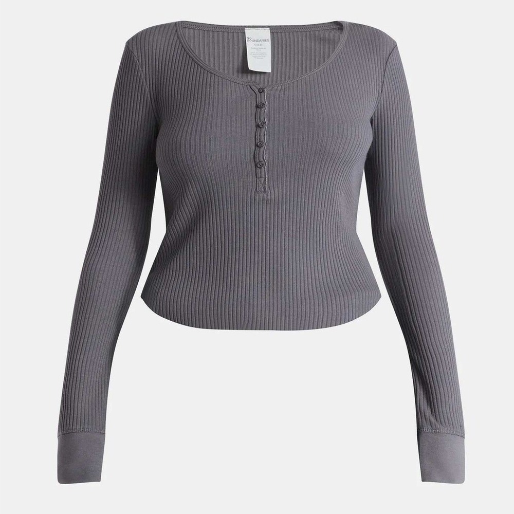 NB Scoop Neck Y2K Vibe Ribbed Shirttail Henley Top Sz M Charcoal Gray Shirt NWT